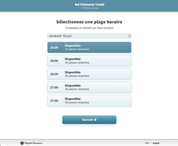 Screenshot of reservation system Web